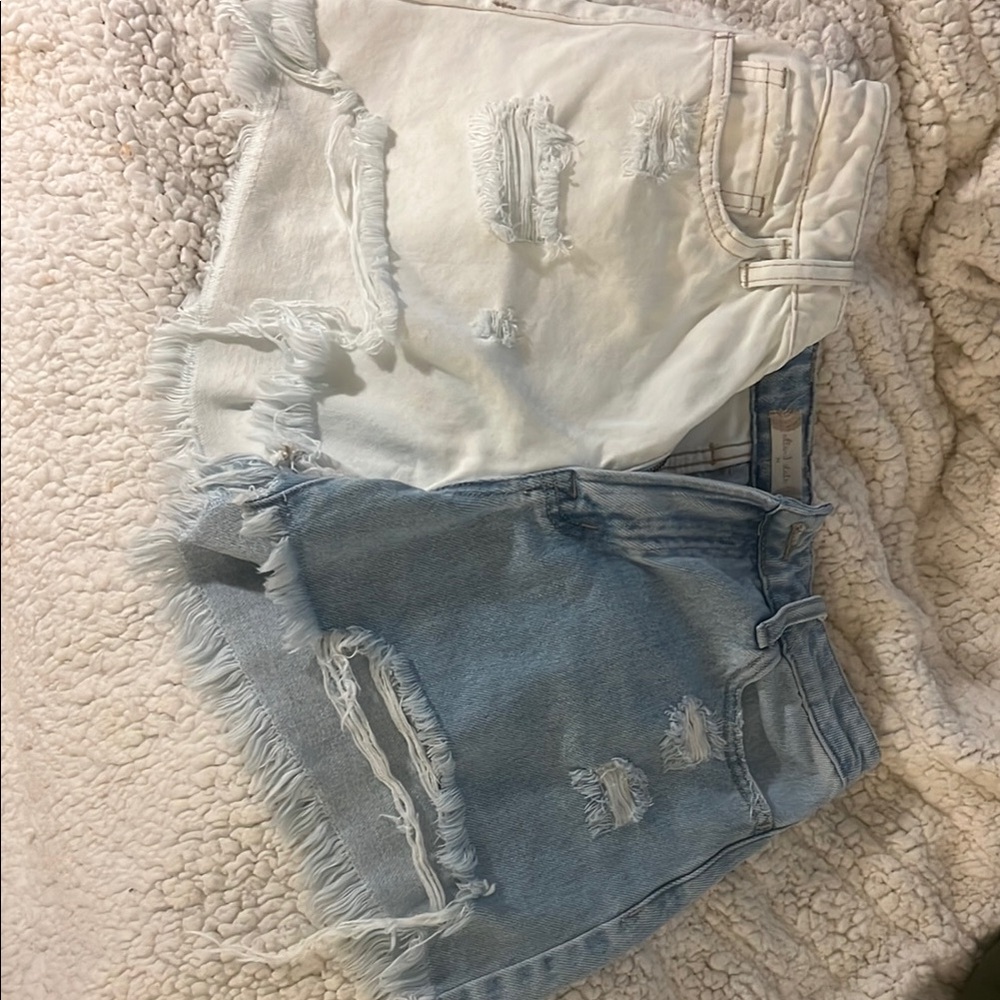 Altar'd State White and Light Blue Jean Shorts